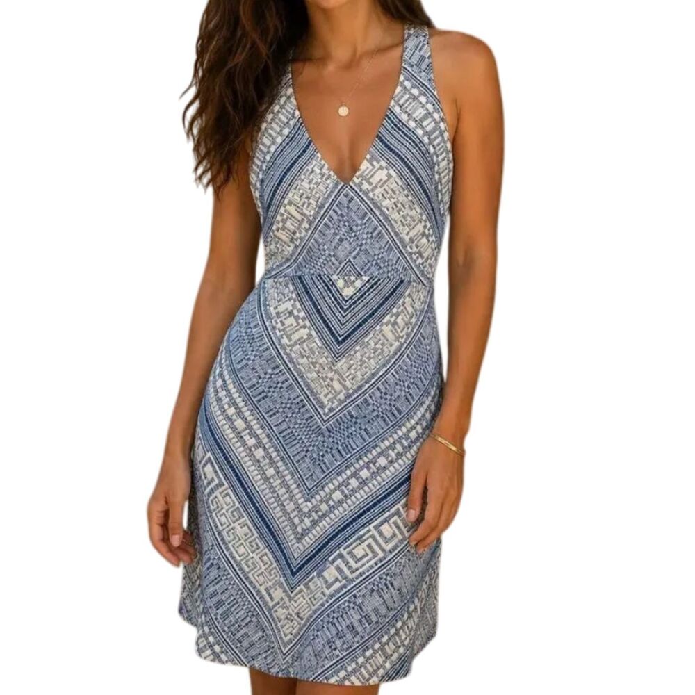 Amanda Uprichard Grecian Dress in Blue Silver Shimmer Cutout Jacquard Size M